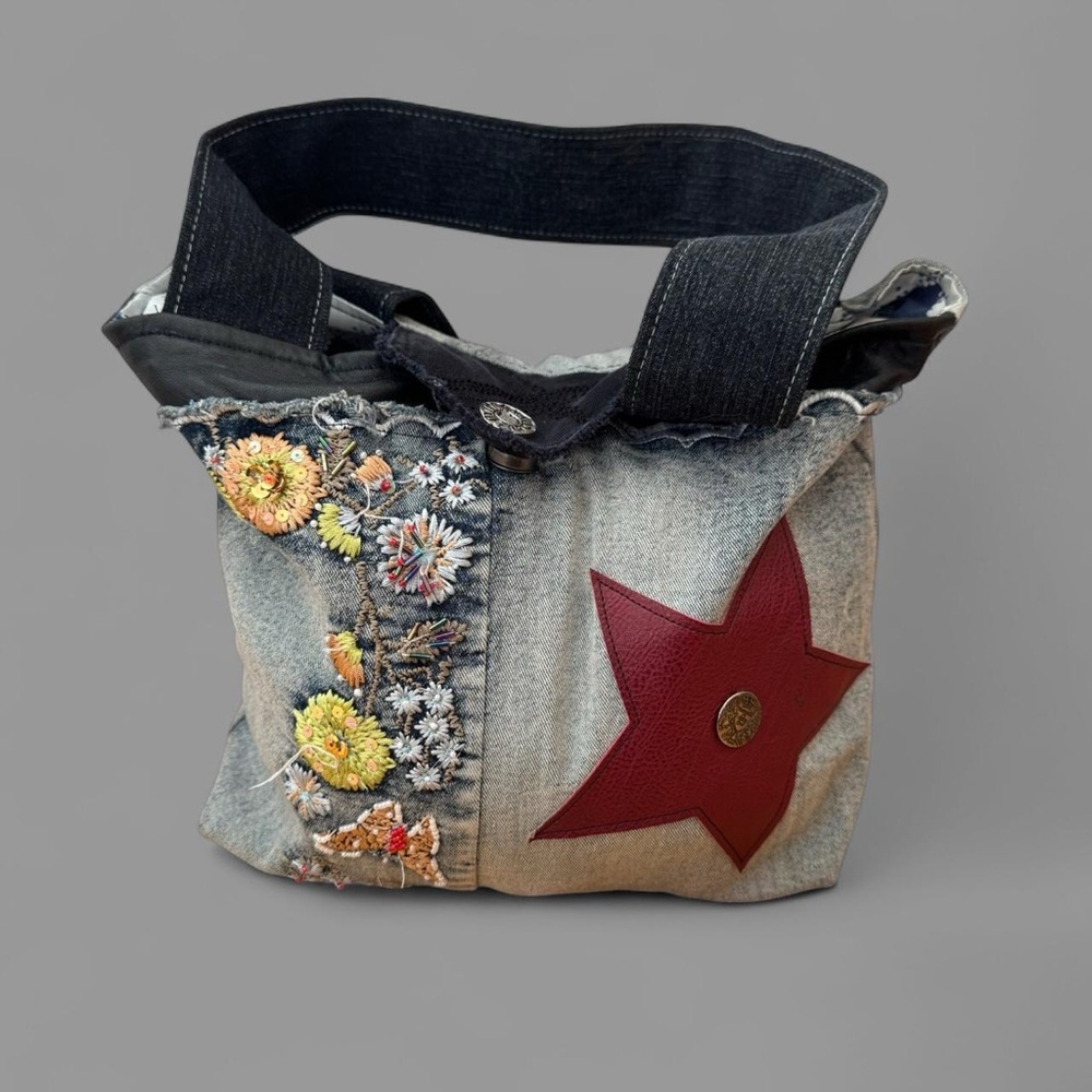 Y2K Floral Embroidered Denim Bag
